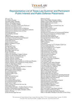 Representative List of Texas Law Summer and Permanent Public Interest and Public Defense Placements