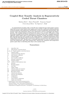 Coupled Heat Transfer Analysis in Regeneratively Cooled Thrust Chambers