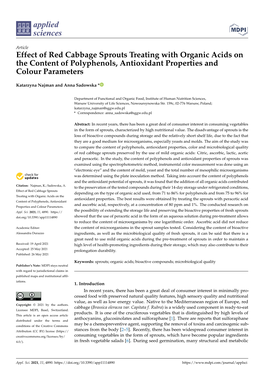 Effect of Red Cabbage Sprouts Treating with Organic Acids on the Content of Polyphenols, Antioxidant Properties and Colour Parameters