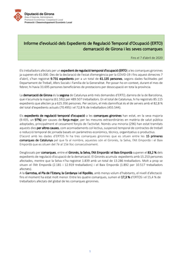 Informe D'evolució Dels Expedients De Regulació Temporal D'ocupació