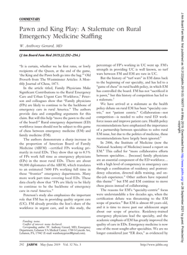 Pawn and King Play: a Stalemate on Rural Emergency Medicine Staffing