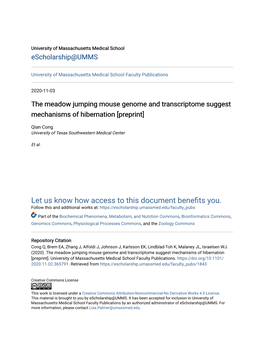 The Meadow Jumping Mouse Genome and Transcriptome Suggest Mechanisms of Hibernation [Preprint]