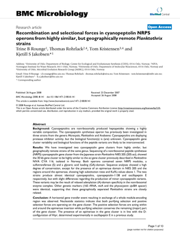 Recombination and Selectional Forces in Cyanopeptolin NRPS Operons