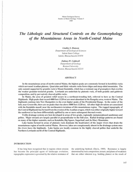 The Lithologic and Structural Controls on the Geomorphology of the Mountainous Areas in North-Central Maine