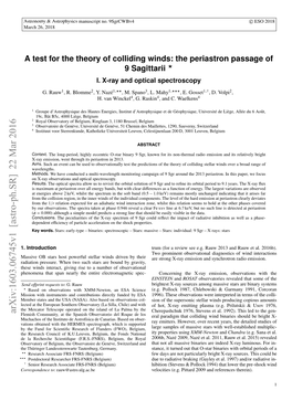 A Test for the Theory of Colliding Winds: the Periastron Passage of 9 Sagittarii ? I