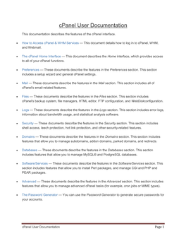 Cpanel User Documentation