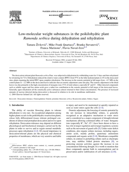 Low-Molecular Weight Substances in the Poikilohydric Plant Ramonda Serbica During Dehydration and Rehydration