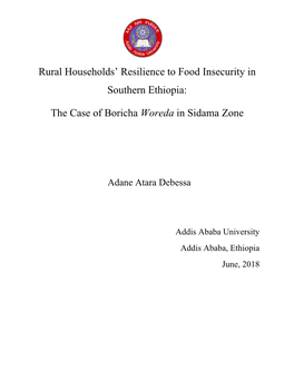 Rural Households' Resilience to Food Insecurity in Southern Ethiopia: The