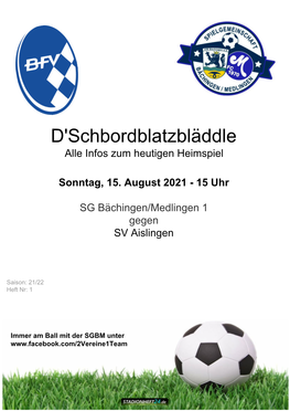 D'schbordblatzbläddle Alle Infos Zum Heutigen Heimspiel