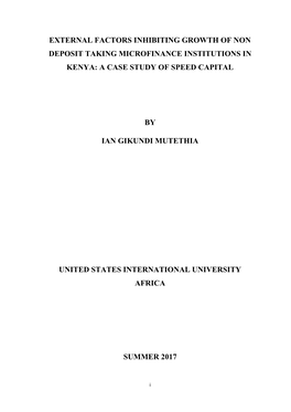 External Factors Inhibiting Growth of Non Deposit Taking Microfinance Institutions in Kenya: a Case Study of Speed Capital