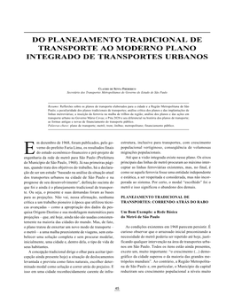 Do Planejamento Tradicional De Transporte Ao Moderno Plano