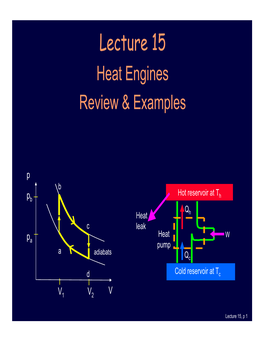 Lecture 15 Heat Engines Review & Examples