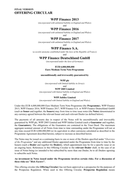 WPP Finance 2017 (Incorporated with Unlimited Liability in England and Wales) and WPP Finance S.A