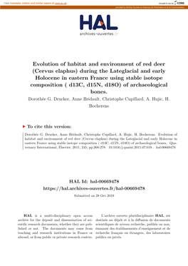 Evolution of Habitat and Environment of Red Deer (Cervus Elaphus)