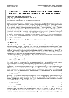 Computational Simulation of Natural Convection of a Molten Core in Lower Head of a Pwr Pressure Vessel