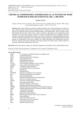 Chemical Composition and Biological Activities of Some Marrubium Species Essential Oil: a Review