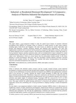 A Comparative Analysis of Maritime Industrial Development Areas of Liaoning, China