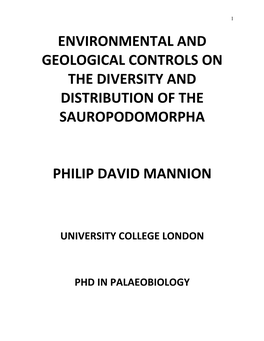 Environmental and Geological Controls on the Diversity and Distribution of the Sauropodomorpha