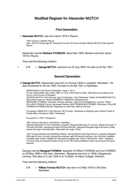 Modified Register for Alexander MUTCH Modified Register For