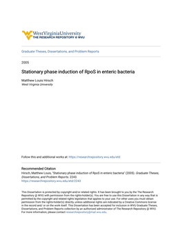 Stationary Phase Induction of Rpos in Enteric Bacteria