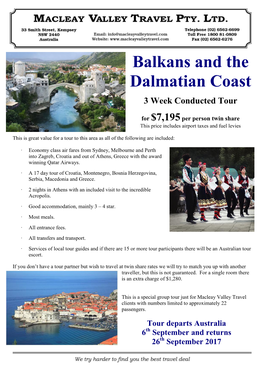 Balkans and the Dalmatian Coast 3 Week Conducted Tour