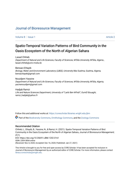 Spatio-Temporal Variation Patterns of Bird Community in the Oasis Ecosystem of the North of Algerian Sahara