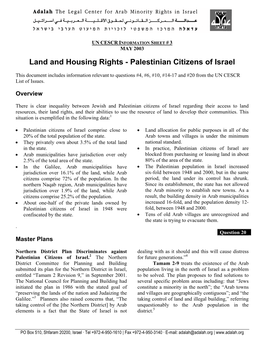 Land and Housing Rights - Palestinian Citizens of Israel