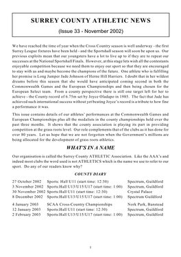 SURREY COUNTY ATHLETIC NEWS (Issue 33 - November 2002)