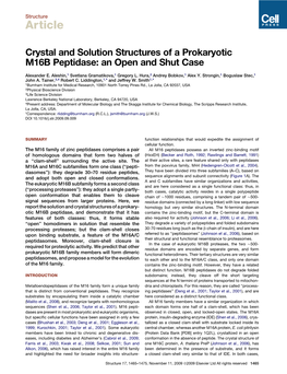 Crystal and Solution Structures of a Prokaryotic M16B Peptidase: an Open and Shut Case