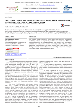 Sickle Cell Anemia and Morbidity in Tribal Population of Pombhurna, District Chandrapur, Maharashtra, India