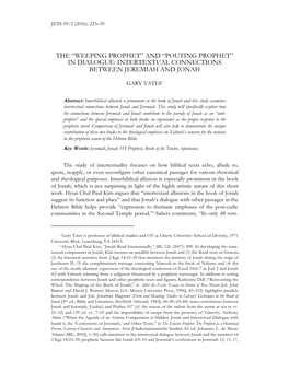 The “Weeping Prophet” and “Pouting Prophet” in Dialogue: Intertextual Connections Between Jeremiah and Jonah