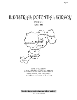 2017-18) COMMISSIONER of INDUSTRIES District Industries Centre, Churu (Raj.