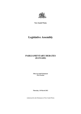 Legislative Assembly PARLIAMENTARY DEBATES