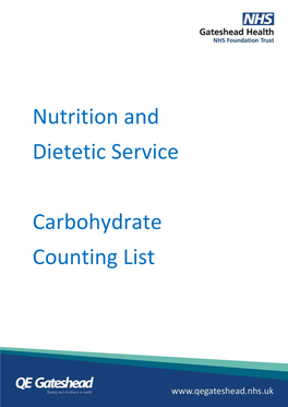 Nutrition and Dietetic Service Carbohydrate Counting List