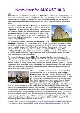 Newsletter for AUGUST 2013