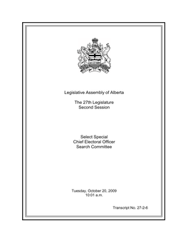 Legislative Assembly of Alberta the 27Th Legislature Second Session