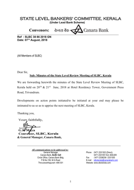 STATE LEVEL BANKERS' COMMITTEE, KERALA Convenors