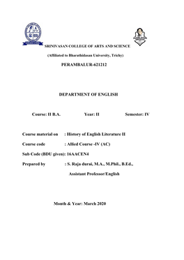 II BA Year: II Semester: IV Course Material on : History of En