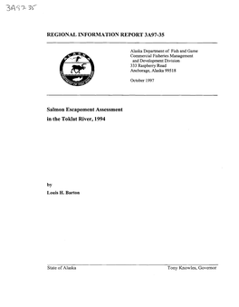 Salmon Escapement Assessment in the Toklat River, 1994
