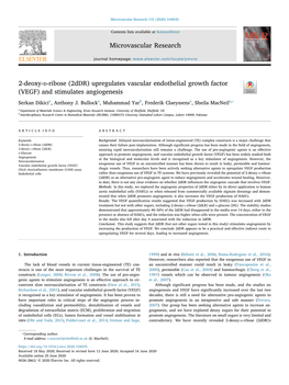 2-Deoxy-D-Ribose (2Ddr) Upregulates Vascular Endothelial Growth Factor (VEGF) and Stimulates Angiogenesis T ⁎ Serkan Dikicia, Anthony J