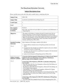 The Hong Kong Polytechnic University Subject Description Form