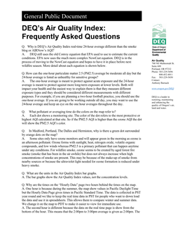 DEQ's Air Quality Index: Frequently Asked Questions