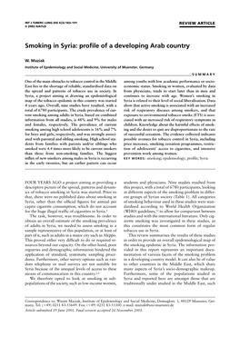 Smoking in Syria: Proﬁle of a Developing Arab Country