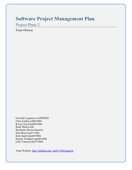 Software Project Management Plan Project Phase 2 Team Obiwan