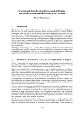 International Diversification of Investments in Belgium and Its Effects on the Main Belgian Securities Markets