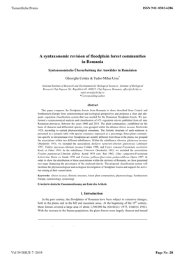 A Syntaxonomic Revision of Floodplain Forest Communities in Romania