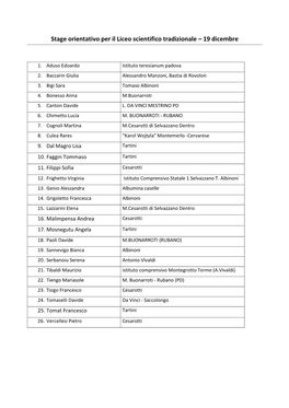 Stage Orientativo Per Il Liceo Scientifico Tradizionale – 19 Dicembre