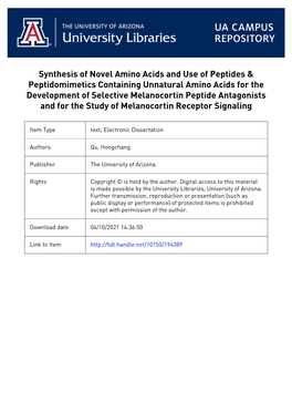 Synthesis of Novel Amino Acids and Use of Peptides
