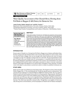 Water Quality Assessment of the Chenab River, Flowing from Pul Doda to Baggar (J & K State), for Domestic Use