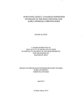 Canadian Newspaper Coverage of the Diana Spencer and Karla Homolka Chronologies